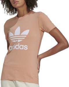 Brązowy t-shirt Adidas z krótkim rękawem z bawełny