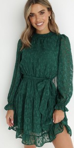 Zielona sukienka born2be mini z okrągłym dekoltem w stylu casual