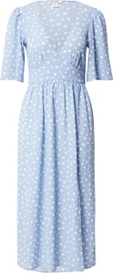 Niebieska sukienka Monki midi w stylu casual z dekoltem w kształcie litery v