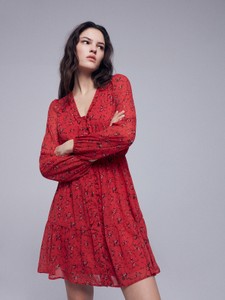 Czerwona sukienka Reserved mini z długim rękawem w stylu casual