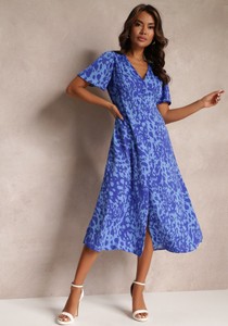 Niebieska sukienka Renee z tkaniny z krótkim rękawem w stylu casual