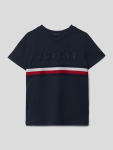 Granatowa koszulka dziecięca Tommy Hilfiger z bawełny dla chłopców