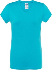 Niebieska bluzka JK Collection z krótkim rękawem w stylu casual z dekoltem w kształcie litery v