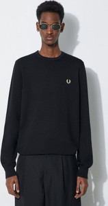 Czarny sweter Fred Perry z wełny w stylu casual z okrągłym dekoltem