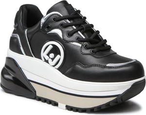 Czarne buty sportowe Liu-Jo na platformie sznurowane w sportowym stylu