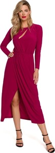 Czerwona sukienka Makover w stylu casual z długim rękawem midi