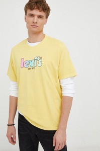 Żółty t-shirt Levis z krótkim rękawem w młodzieżowym stylu