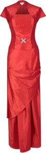Czerwona sukienka Fokus z krótkim rękawem rozkloszowana