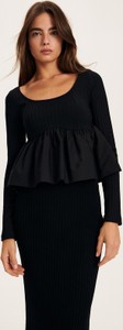 Czarna bluzka Reserved z okrągłym dekoltem z długim rękawem