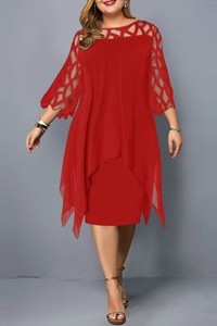 Czerwona sukienka IVET z okrągłym dekoltem oversize