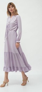 Fioletowa sukienka Nife maxi z długim rękawem