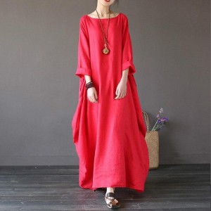 Czerwona sukienka Parine.pl oversize w stylu casual z długim rękawem