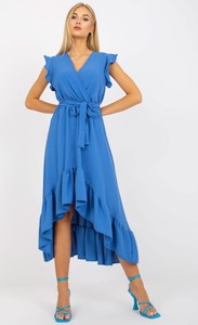 Niebieska sukienka Janes asymetryczna z dekoltem w kształcie litery v
