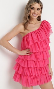Różowa sukienka born2be hiszpanka mini w stylu casual