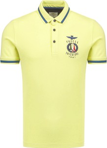 Żółta koszulka polo Aeronautica Militare z bawełny w młodzieżowym stylu z krótkim rękawem