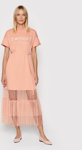Różowa sukienka Twinset trapezowa z okrągłym dekoltem