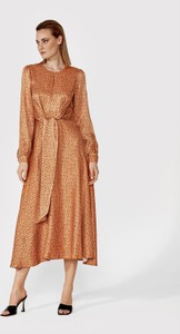 Brązowa sukienka Simple z dekoltem w kształcie litery v w stylu casual midi