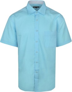 Niebieska koszula Wólczanka z klasycznym kołnierzykiem z krótkim rękawem w stylu casual