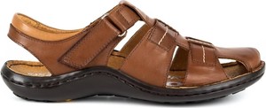 Brązowe buty letnie męskie KamPol na rzepy ze skóry