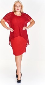 Czerwona sukienka Fokus z krótkim rękawem z tkaniny midi