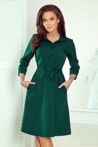 Zielona sukienka NUMOCO koszulowa z długim rękawem w stylu casual