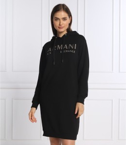 Czarna sukienka Armani Exchange w stylu casual prosta z długim rękawem