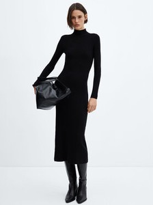 Czarna sukienka Mango z golfem z długim rękawem midi