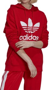 Czerwona bluza Adidas krótka z bawełny z kapturem