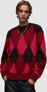 Czerwony sweter AllSaints z okrągłym dekoltem z wełny