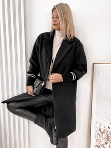 Czarny płaszcz Ubra długi w stylu casual bez kaptura