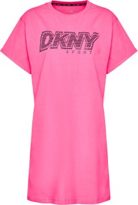 Różowa sukienka DKNY w stylu casual z okrągłym dekoltem mini