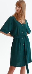 Zielona sukienka Top Secret z dekoltem w kształcie litery v szmizjerka z długim rękawem