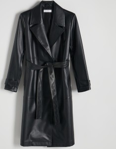 Czarny płaszcz Reserved bez kaptura w stylu casual ze skóry