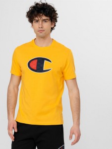 Żółty t-shirt Champion z krótkim rękawem w sportowym stylu
