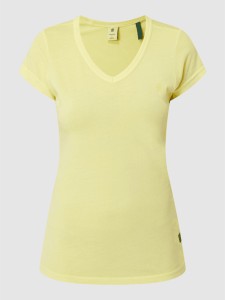 Żółty t-shirt G-Star Raw z dekoltem w kształcie litery v w stylu casual z krótkim rękawem