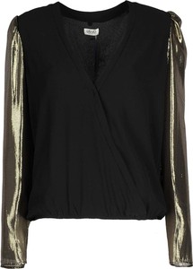 Czarna bluzka ubierzsie.com z tkaniny z długim rękawem