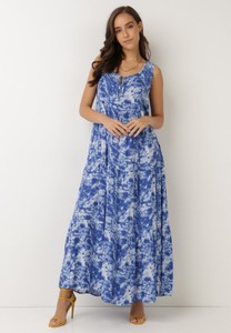 Niebieska sukienka born2be z dekoltem w kształcie litery v maxi