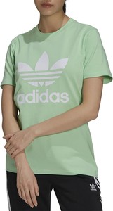 Zielona bluzka Adidas z okrągłym dekoltem w sportowym stylu z krótkim rękawem