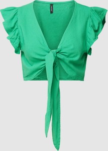 Zielona bluzka Vero Moda w stylu casual z dekoltem w kształcie litery v z krótkim rękawem