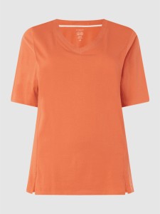 Pomarańczowa bluzka Tom Tailor z krótkim rękawem w stylu casual z okrągłym dekoltem