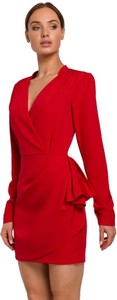 Czerwona sukienka MOE z dekoltem w kształcie litery v w stylu casual z długim rękawem