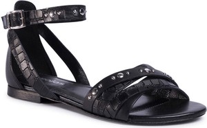 Czarne sandały Wojas z klamrami w stylu casual z płaską podeszwą