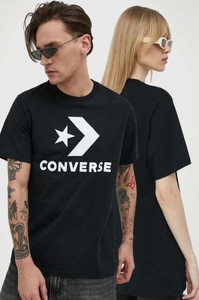 Czarny t-shirt Converse z krótkim rękawem z nadrukiem z bawełny