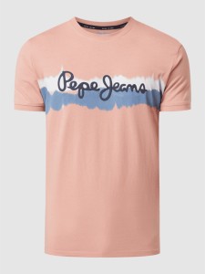Różowy t-shirt Pepe Jeans z nadrukiem w młodzieżowym stylu z bawełny