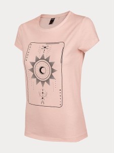 Różowy t-shirt Outhorn z okrągłym dekoltem z nadrukiem
