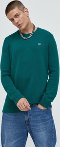 Zielony sweter Tommy Jeans w stylu casual z okrągłym dekoltem z bawełny