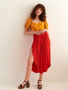 Pomarańczowa bluzka Top Secret z krótkim rękawem z okrągłym dekoltem w stylu casual