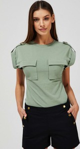 Zielona bluzka Moodo.pl z okrągłym dekoltem w stylu casual z krótkim rękawem