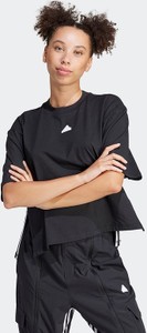 Czarna bluzka Adidas w sportowym stylu z krótkim rękawem z bawełny