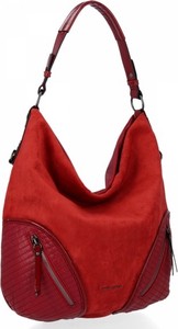 Czerwona torebka David Jones duża na ramię w stylu glamour